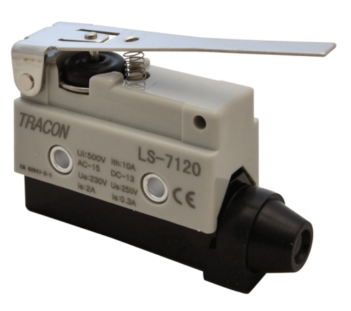 Wyłącznik krańcowy, z dźwignią sprężynową 1xCO, 2A/230V AC-15, 0,3A/250V DC-13, 65mm, IP40 LS7120 Tracon Electric