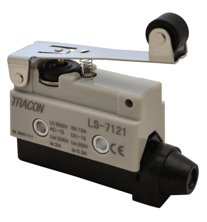 Wyłącznik krańcowy, z dźwignią sprężynową i rolką styk przem 1xCO, 2A/230V AC-15, 0,3A/250V DC-13, 65mm, IP40 LS7121 Tracon Electric