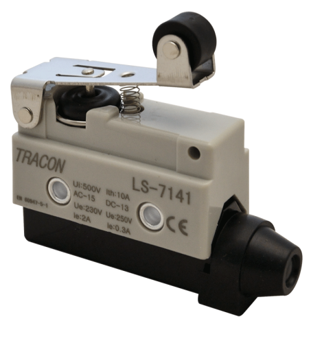 Wyłącznik krańcowy, z dźwignią sprężynową i rolką 1xCO, 2A/230V AC-15, 0,3A/250V DC-13, 47mm, IP40 LS7141 Tracon Electric