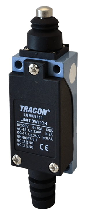 Wyłącznik krańcowy, z trzpieniem i zderzakiem 1xNO+1xNC, 2A/230V AC-15, 0,3A/250V DC-13, IP65 LSME8111 Tracon Electric