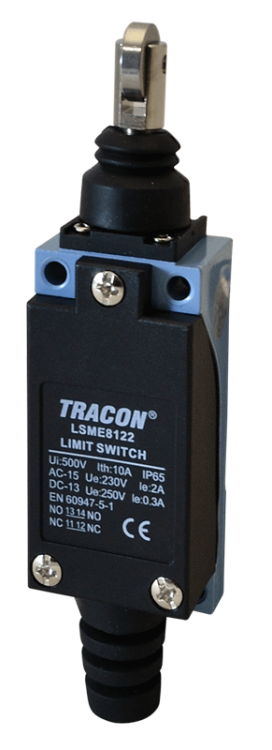 Wyłącznik krańcowy, ze zbijakiem rolkowym 1xNO+1xNC, 2A/230V AC-15, 0,3A/250V DC-13, 90°, IP65 LSME8122 Tracon Electric