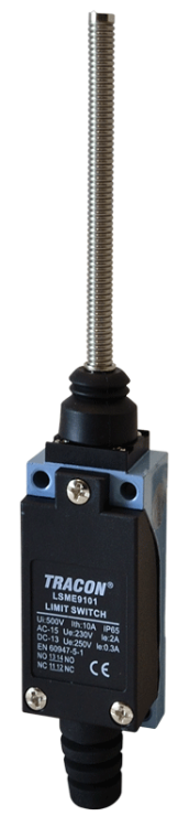 Wyłącznik krańcowy, z dźwignią sprężynową (stal) 1xNO+1xNC, 2A/230V AC-15, 0,3A/250V DC-13, 100mm, IP65 LSME9101 Tracon Electric