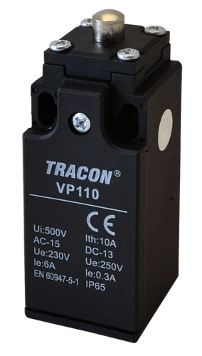 Wyłącznik krańcowy, z trzpieniem i zderzakiem 1xNO+1xNC, 6A/230V AC-15, 0,3A/250V DC-13, IP65 VP110 Tracon Electric