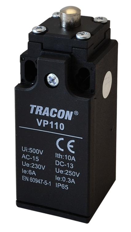 Wyłącznik krańcowy, z trzpieniem i zderzakiem 1xNO+1xNC, 6A/230V AC-15, 0,3A/250V DC-13, IP65 VP110 Tracon Electric