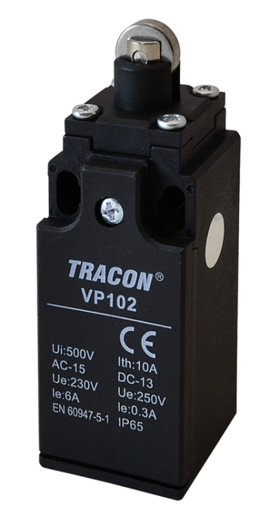 Wyłącznik krańcowy, z rolką 1xNO+1xNC, 6A/230V AC-15, 0,3A/250V DC-13, IP65 VP102 Tracon Electric