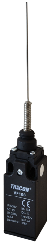 Wyłącznik krańcowy, z dźwignią sprężynową 1xNO+1xNC, 6A/230V AC-15, 0,3A/250V DC-13, 125mm, IP65 VP106 Tracon Electric