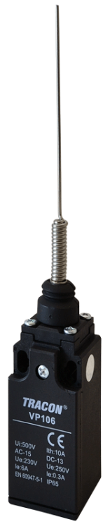 Wyłącznik krańcowy, z dźwignią sprężynową 1xNO+1xNC, 6A/230V AC-15, 0,3A/250V DC-13, 125mm, IP65 VP106 Tracon Electric