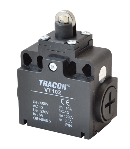 Wyłącznik krańcowy, z rolką 1xNO+1xNC, 6A/230V AC-15, 0,3A/250V DC-13, IP65 VT102 Tracon Electric