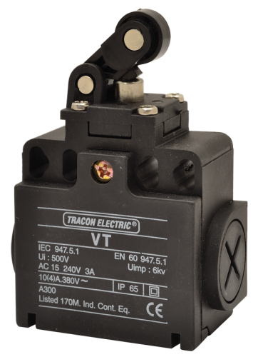 Wyłącznik krańcowy, z dźwignią i rolką 1xNO+1xNC, 6A/230V AC-15, 0,3A/250V DC-13, IP65 VT121 Tracon Electric