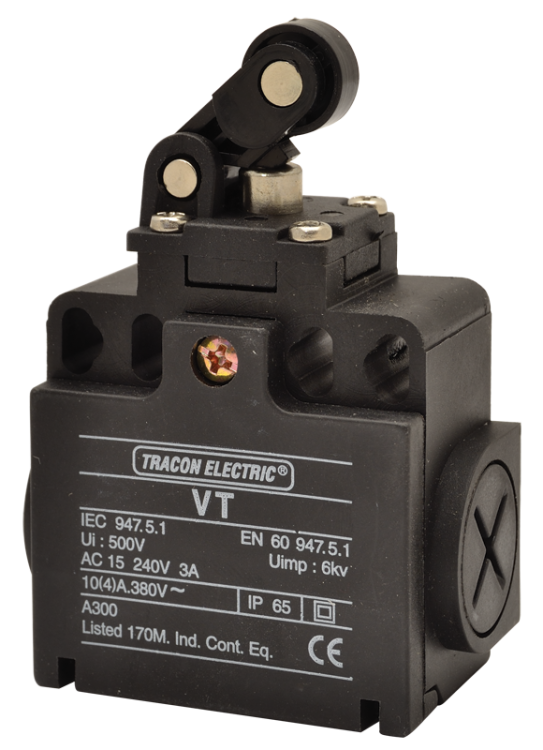 Wyłącznik krańcowy, z dźwignią i rolką 1xNO+1xNC, 6A/230V AC-15, 0,3A/250V DC-13, IP65 VT121 Tracon Electric