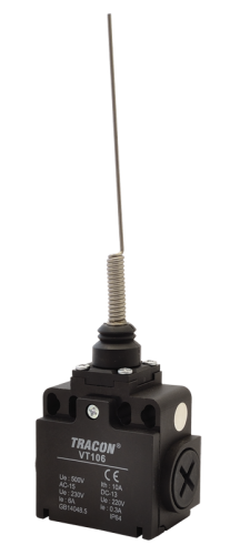 Wyłącznik krańcowy, z prętem sprężystym 1xNO+1xNC, 6A/230V AC-15, 0,3A/250V DC-13, IP65 VT106 Tracon Electric