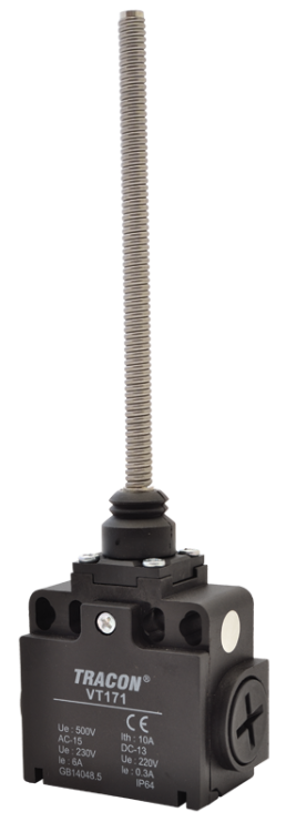 Wyłącznik krańcowy, z prętem(plastik+stal) 1xNO+1xNC, 6A/230V AC-15, 0,3A/250V DC-13, IP65 VT171 Tracon Electric