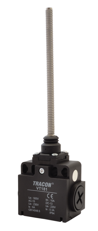Wyłącznik krańcowy, z prętem(stal) 1xNO+1xNC, 6A/230V AC-15, 0,3A/250V DC-13, IP65 VT181 Tracon Electric