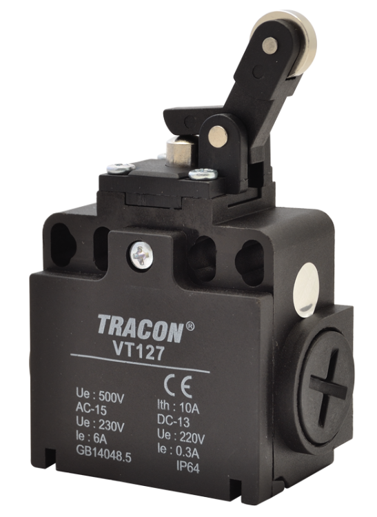 Wyłącznik krańcowy, z rolką 1xNO+1xNC, 6A/230V AC-15, 0,3A/250V DC-13, IP65 VT127 Tracon Electric