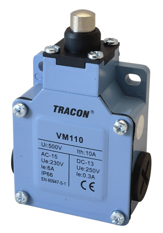 Wyłącznik krańcowy, z trzpieniem metalowa obudowa 1xNO+1xNC, 6A/230V AC-15, 0,3A/250V DC-13, IP66 VM110 Tracon Electric