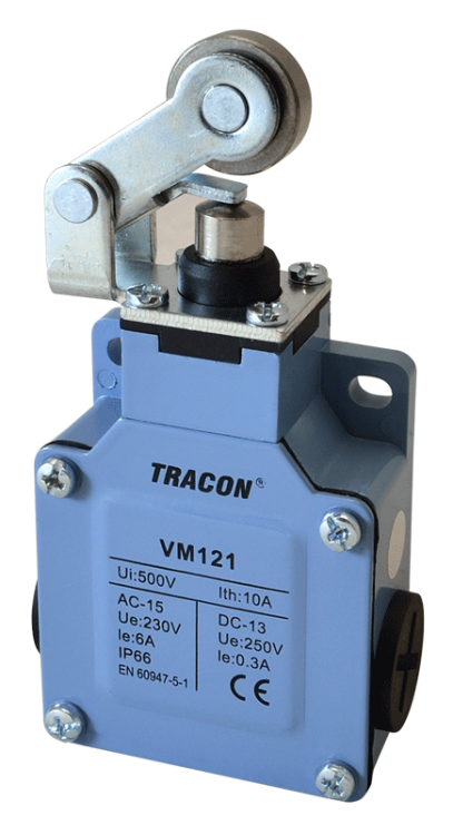 Wyłącznik krańcowy, z dźwignią i rolką metalowa obudowa 1xNO+1xNC, 6A/230V AC-15, 0,3A/250V DC-13, IP66 VM121 Tracon Electric