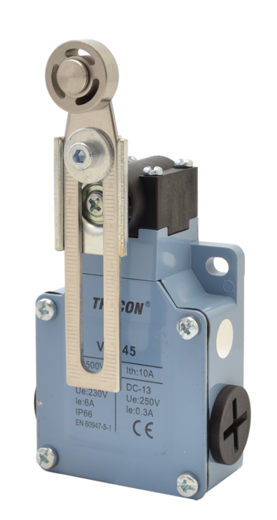 Wyłącznik krańcowy, z dźwignią regulowaną i rolką 1xNO+1xNC, 6A/230V AC-15, 0,3A/250V DC-13, IP66 VM145 Tracon Electric