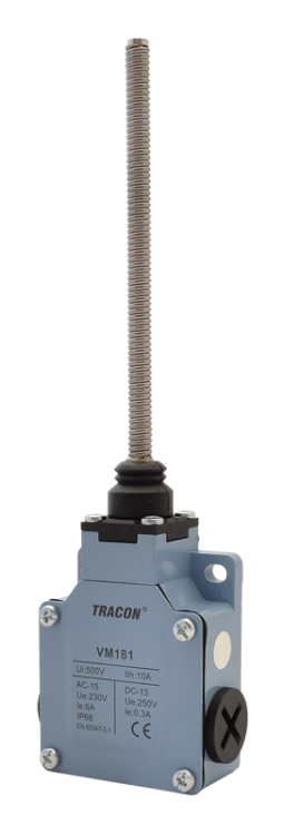 Wyłącznik krańcowy, z prętem(stal) 1xNO+1xNC, 6A/230V AC-15, 0,3A/250V DC-13, IP66 VM181 Tracon Electric