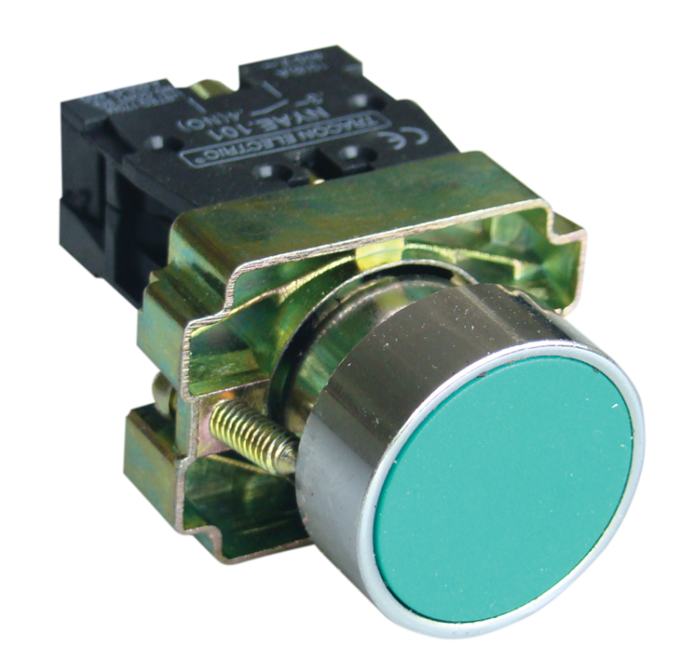 Przycisk płaski z obudową , zielony 1×NO, 3A/240V AC, IP44 NYGBA31ZT Tracon Electric