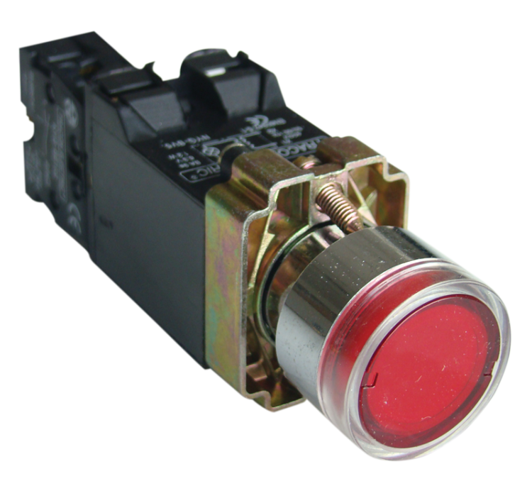 Przyciśk podświetlany, z transf. czerwony, 1×NC, 3A/400V AC, 6V, IP42 NYGBW3451P Tracon Electric