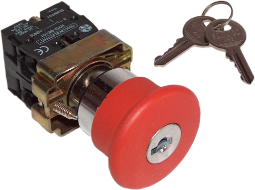 Przycisk awar. grzybk. z obud. z blokadą, czerwony, klucz 1×NC+1×NO, 3A/400V AC, IP44, d=40mm NYGBS9445PT Tracon Electric
