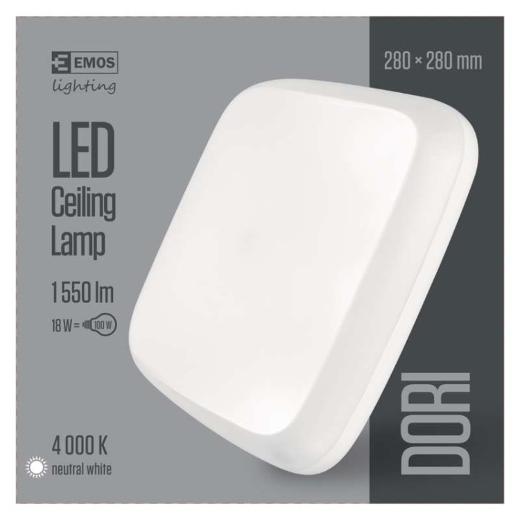 Plafon kwadratowy DORI LED 18W ZM4313 Emos IP54 sufitowy oprawa plafoniera slim neutralna biel