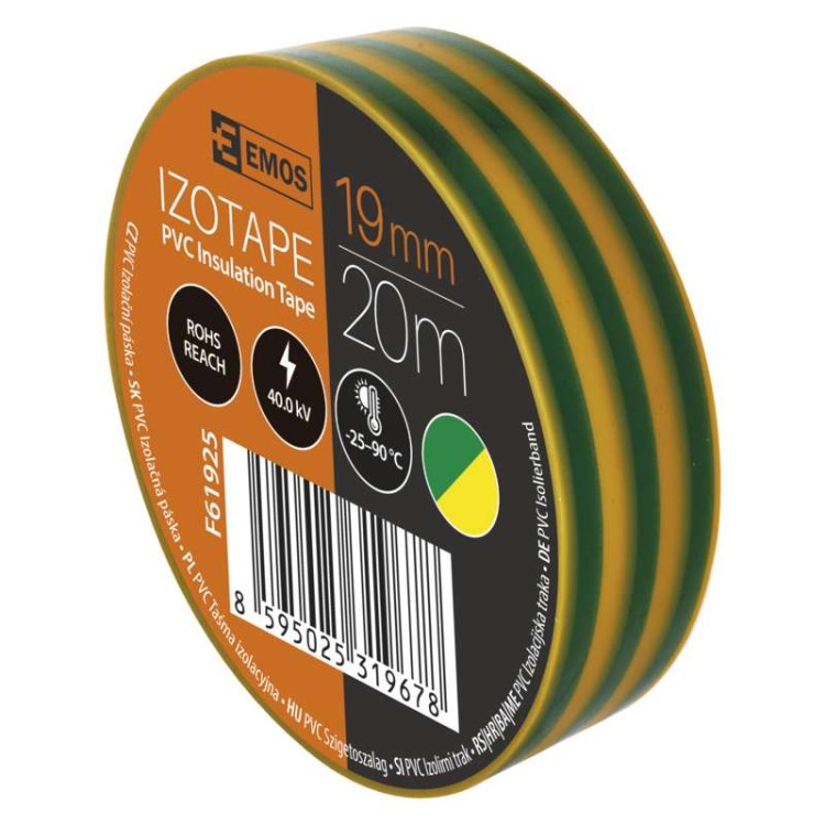Taśma izolacyjna izolacja PVC 19mm / 20m żółto-zielona F61925 Emos