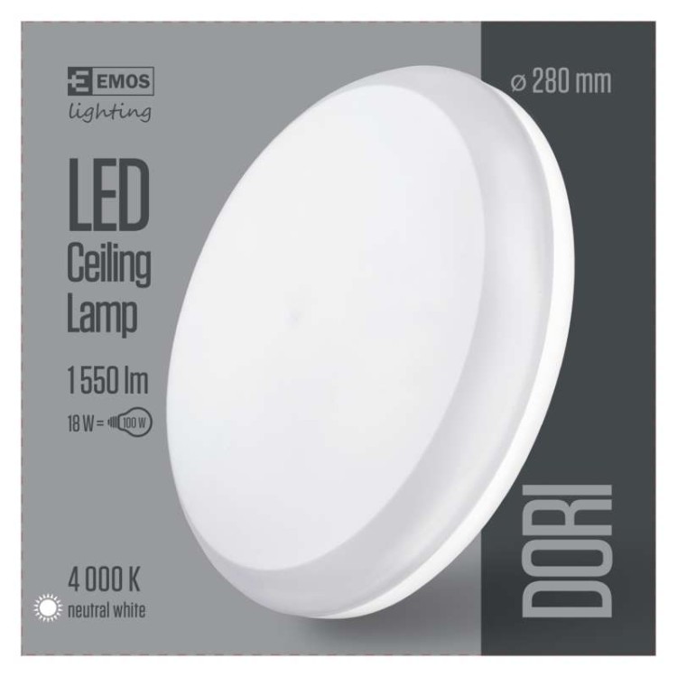 Plafon okrągły DORI LED 18W ZM4311 Emos IP54 sufitowy oprawa plafoniera slim neutralna biel